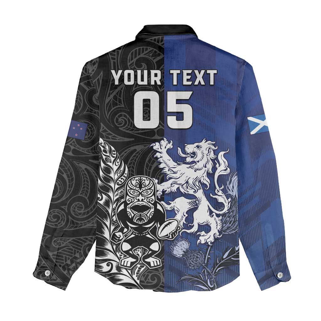 New Zealand And Scotland Rugby Custom Women Casual Shirt Maori Tiki With Thistle Together LT05 - Polynesian Pride