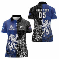 New Zealand And Scotland Rugby Custom Women Polo Shirt Maori Tiki With Thistle Together LT05 - Polynesian Pride