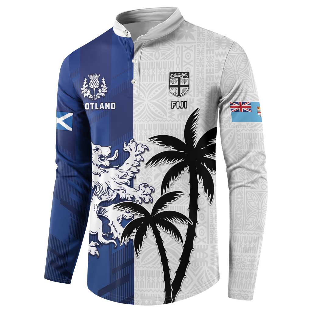 Fiji And Scotland Rugby Custom Button Sweatshirt Fijian Palm Tree With Thistle Together