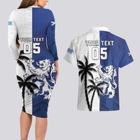 Fiji And Scotland Rugby Custom Couples Matching Long Sleeve Bodycon Dress and Hawaiian Shirt Fijian Palm Tree With Thistle Together LT05 - Polynesian Pride