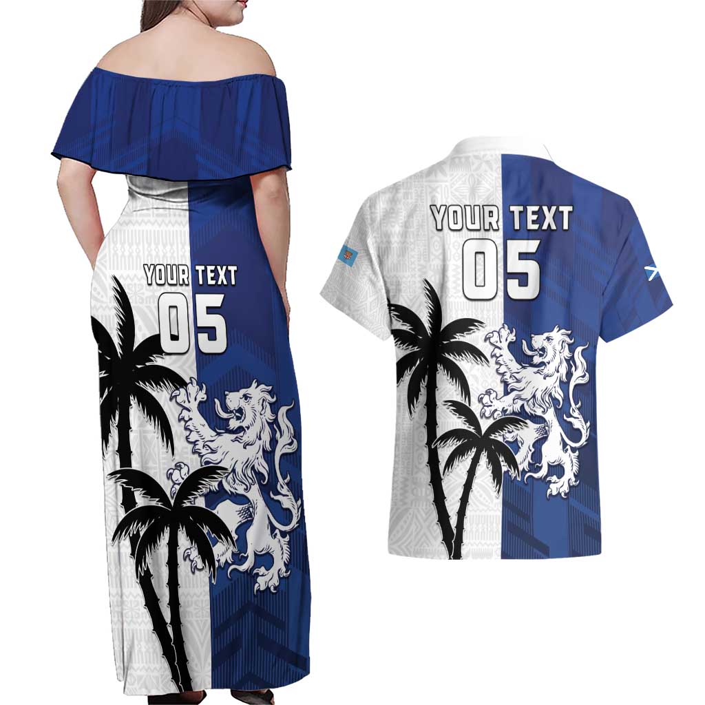 Fiji And Scotland Rugby Custom Couples Matching Off Shoulder Maxi Dress and Hawaiian Shirt Fijian Palm Tree With Thistle Together LT05 - Polynesian Pride