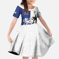 Fiji And Scotland Rugby Custom Family Matching Long Sleeve Bodycon Dress and Hawaiian Shirt Fijian Palm Tree With Thistle Together LT05 Daughter's Dress Blue - Polynesian Pride