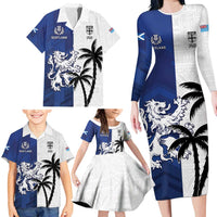 Fiji And Scotland Rugby Custom Family Matching Long Sleeve Bodycon Dress and Hawaiian Shirt Fijian Palm Tree With Thistle Together LT05 - Polynesian Pride