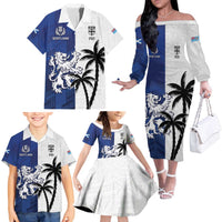 Fiji And Scotland Rugby Custom Family Matching Off The Shoulder Long Sleeve Dress and Hawaiian Shirt Fijian Palm Tree With Thistle Together LT05 - Polynesian Pride