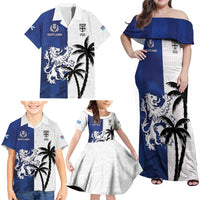 Fiji And Scotland Rugby Custom Family Matching Off Shoulder Maxi Dress and Hawaiian Shirt Fijian Palm Tree With Thistle Together LT05 - Polynesian Pride