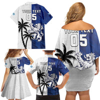 Fiji And Scotland Rugby Custom Family Matching Off Shoulder Short Dress and Hawaiian Shirt Fijian Palm Tree With Thistle Together LT05 - Polynesian Pride