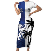 Fiji And Scotland Rugby Custom Family Matching Short Sleeve Bodycon Dress and Hawaiian Shirt Fijian Palm Tree With Thistle Together LT05 Mom's Dress Blue - Polynesian Pride