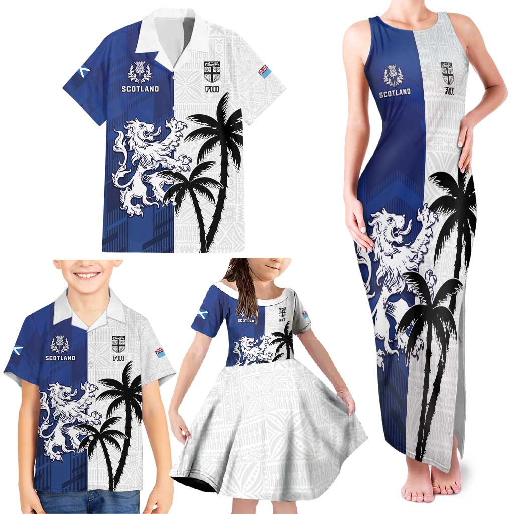Fiji And Scotland Rugby Custom Family Matching Tank Maxi Dress and Hawaiian Shirt Fijian Palm Tree With Thistle Together LT05 - Polynesian Pride