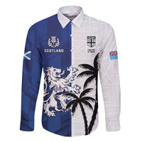 Fiji And Scotland Rugby Custom Family Matching Tank Maxi Dress and Hawaiian Shirt Fijian Palm Tree With Thistle Together LT05 Dad's Shirt - Long Sleeve Blue - Polynesian Pride
