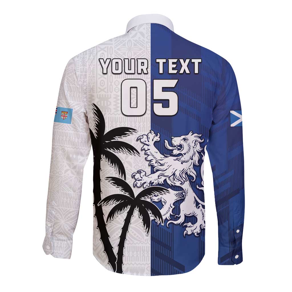 Fiji And Scotland Rugby Custom Long Sleeve Button Shirt Fijian Palm Tree With Thistle Together