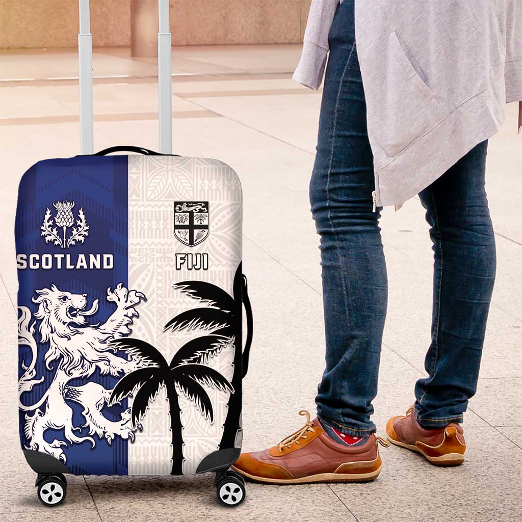 Fiji And Scotland Rugby Luggage Cover Fijian Palm Tree With Thistle Together