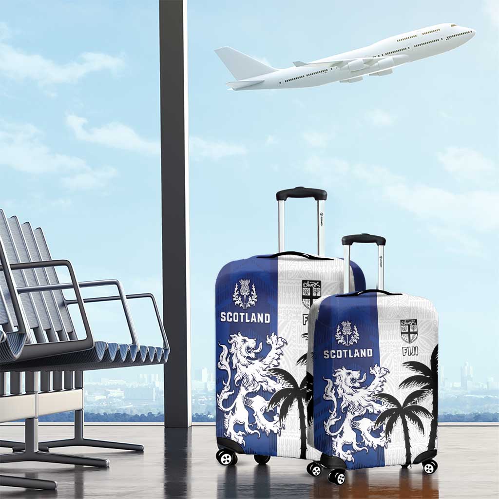 Fiji And Scotland Rugby Luggage Cover Fijian Palm Tree With Thistle Together