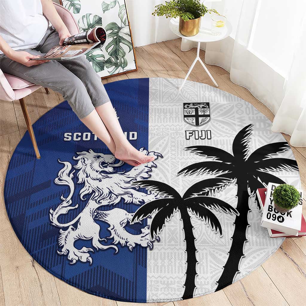 Fiji And Scotland Rugby Round Carpet Fijian Palm Tree With Thistle Together LT05 - Polynesian Pride