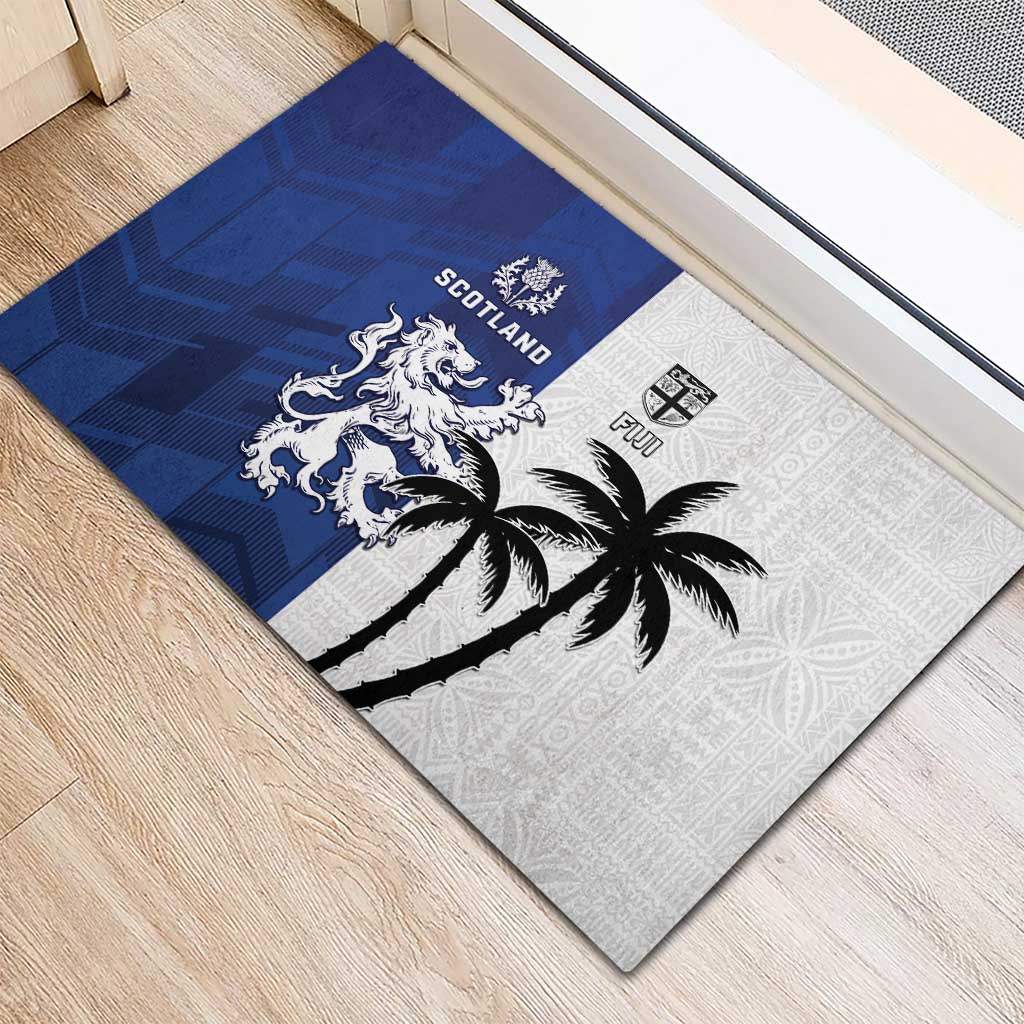 Fiji And Scotland Rugby Rubber Doormat Fijian Palm Tree With Thistle Together