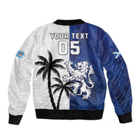 Fiji And Scotland Rugby Custom Sleeve Zip Bomber Jacket Fijian Palm Tree With Thistle Together LT05 - Polynesian Pride
