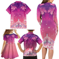 New Zealand Matariki Family Matching Long Sleeve Bodycon Dress and Hawaiian Shirt Maori Marae Purple Galaxy LT05 - Polynesian Pride