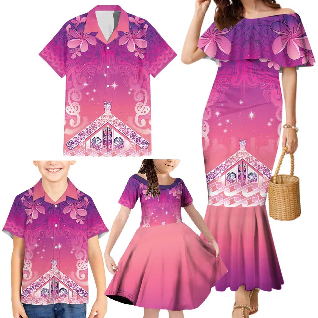 New Zealand Matariki Family Matching Mermaid Dress and Hawaiian Shirt Maori Marae Purple Galaxy LT05 - Polynesian Pride