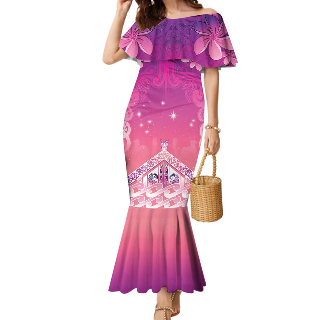 New Zealand Matariki Family Matching Mermaid Dress and Hawaiian Shirt Maori Marae Purple Galaxy LT05 Mom's Dress Purple - Polynesian Pride