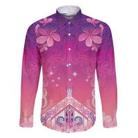 New Zealand Matariki Family Matching Off Shoulder Maxi Dress and Hawaiian Shirt Maori Marae Purple Galaxy LT05 Dad's Shirt - Long Sleeve Purple - Polynesian Pride