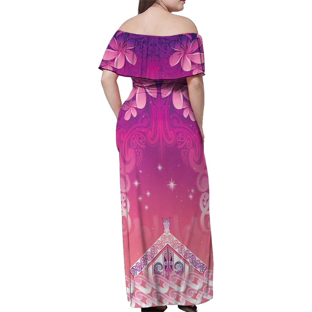 New Zealand Matariki Family Matching Off Shoulder Maxi Dress and Hawaiian Shirt Maori Marae Purple Galaxy LT05 - Polynesian Pride