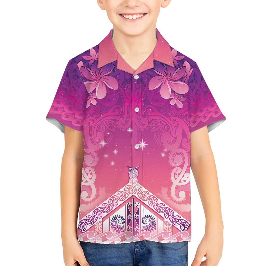 New Zealand Matariki Family Matching Off Shoulder Maxi Dress and Hawaiian Shirt Maori Marae Purple Galaxy LT05 Son's Shirt Purple - Polynesian Pride