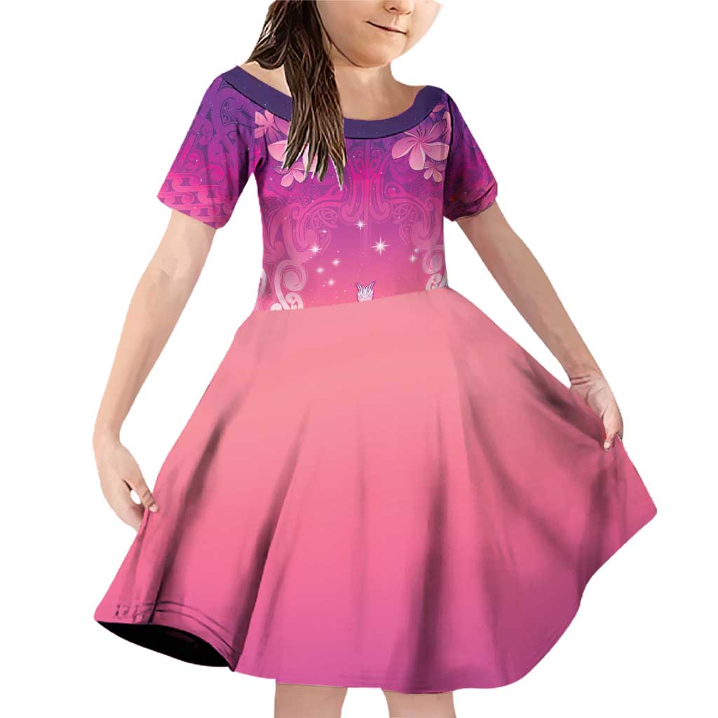New Zealand Matariki Family Matching Off Shoulder Short Dress and Hawaiian Shirt Maori Marae Purple Galaxy LT05 Daughter's Dress Purple - Polynesian Pride