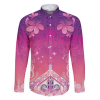 New Zealand Matariki Family Matching Short Sleeve Bodycon Dress and Hawaiian Shirt Maori Marae Purple Galaxy LT05 Dad's Shirt - Long Sleeve Purple - Polynesian Pride