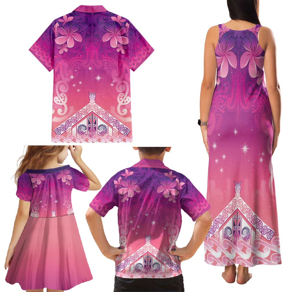 New Zealand Matariki Family Matching Tank Maxi Dress and Hawaiian Shirt Maori Marae Purple Galaxy LT05 - Polynesian Pride