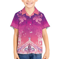New Zealand Matariki Kid Hawaiian Shirt Maori Marae Purple Galaxy