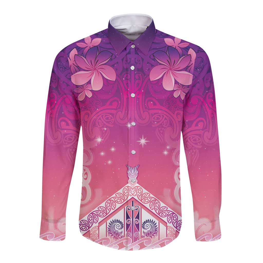 New Zealand Matariki Long Sleeve Button Shirt Maori Marae Purple Galaxy LT05 Unisex Purple - Polynesian Pride
