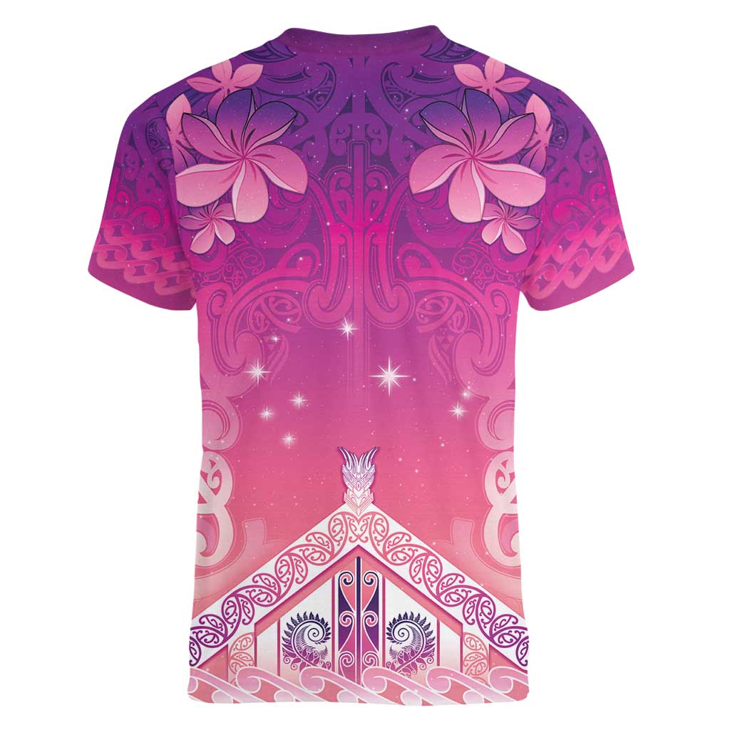 New Zealand Matariki Women V-Neck T-Shirt Maori Marae Purple Galaxy