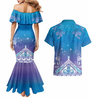 New Zealand Matariki Couples Matching Mermaid Dress and Hawaiian Shirt Maori Marae Cyan Galaxy LT05 - Polynesian Pride