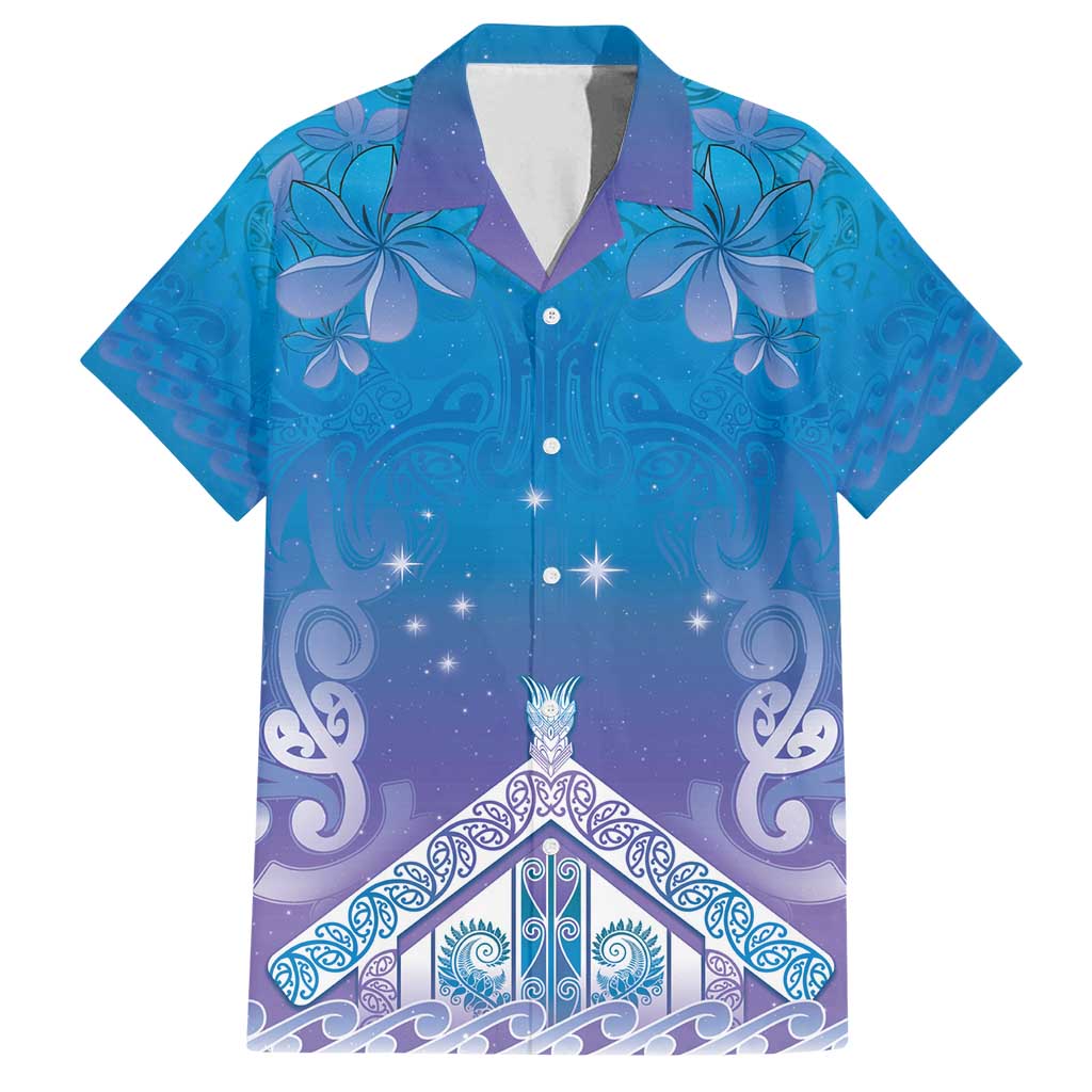 New Zealand Matariki Family Matching Long Sleeve Bodycon Dress and Hawaiian Shirt Maori Marae Cyan Galaxy LT05 Dad's Shirt - Short Sleeve Cyan - Polynesian Pride