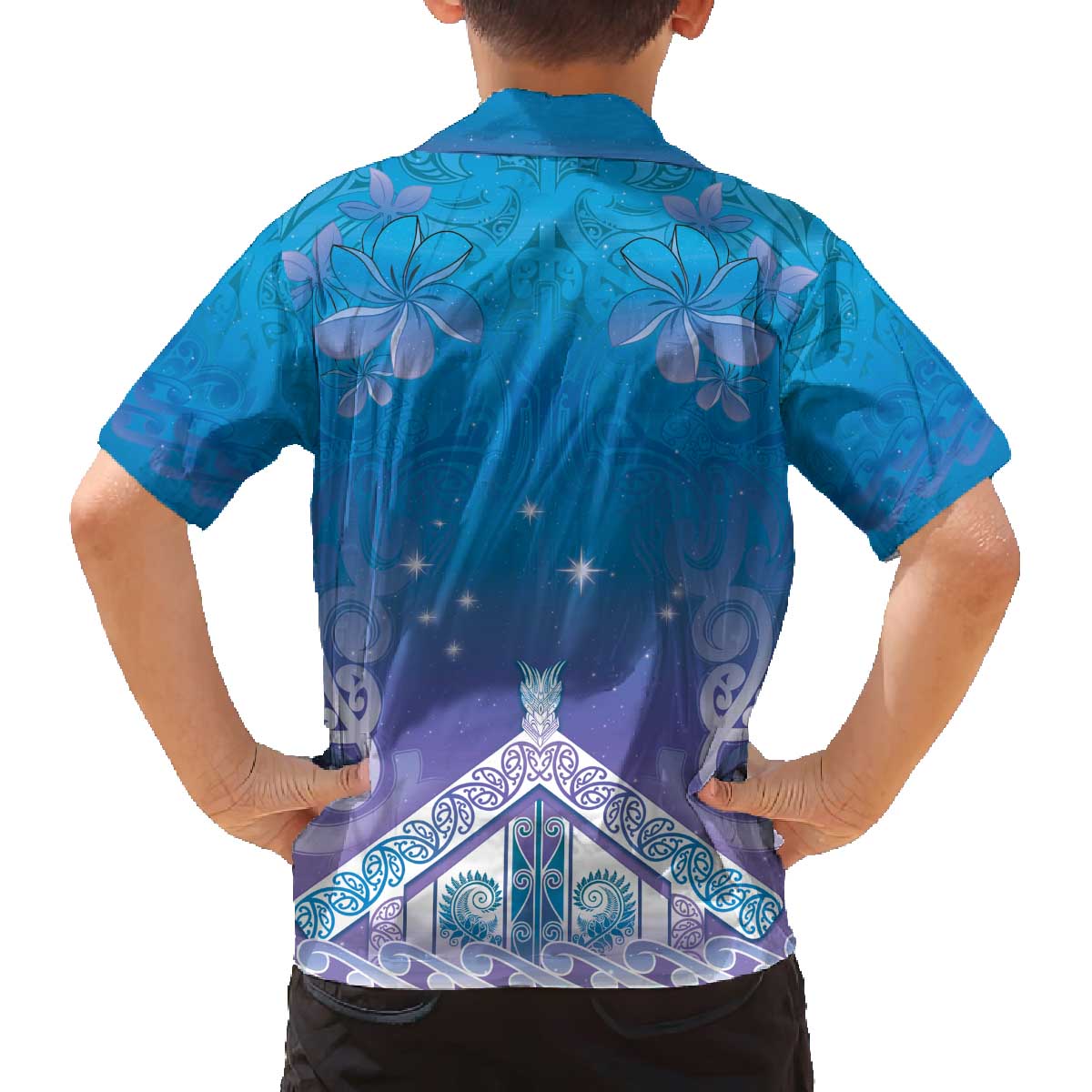 New Zealand Matariki Family Matching Off The Shoulder Long Sleeve Dress and Hawaiian Shirt Maori Marae Cyan Galaxy LT05 - Polynesian Pride