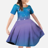 New Zealand Matariki Family Matching Off Shoulder Maxi Dress and Hawaiian Shirt Maori Marae Cyan Galaxy LT05 Daughter's Dress Cyan - Polynesian Pride