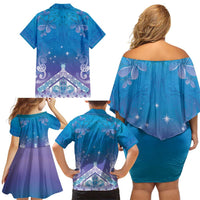 New Zealand Matariki Family Matching Off Shoulder Short Dress and Hawaiian Shirt Maori Marae Cyan Galaxy LT05 - Polynesian Pride