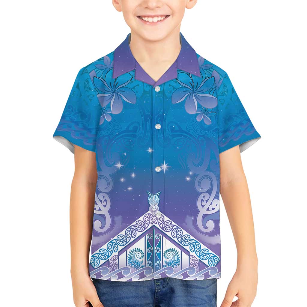 New Zealand Matariki Family Matching Off Shoulder Short Dress and Hawaiian Shirt Maori Marae Cyan Galaxy LT05 Son's Shirt Cyan - Polynesian Pride