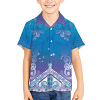New Zealand Matariki Family Matching Puletasi and Hawaiian Shirt Maori Marae Cyan Galaxy LT05 Son's Shirt Cyan - Polynesian Pride