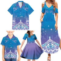 New Zealand Matariki Family Matching Summer Maxi Dress and Hawaiian Shirt Maori Marae Cyan Galaxy LT05 - Polynesian Pride