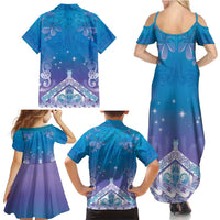 New Zealand Matariki Family Matching Summer Maxi Dress and Hawaiian Shirt Maori Marae Cyan Galaxy LT05 - Polynesian Pride