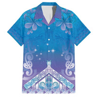 New Zealand Matariki Family Matching Tank Maxi Dress and Hawaiian Shirt Maori Marae Cyan Galaxy LT05 Dad's Shirt - Short Sleeve Cyan - Polynesian Pride