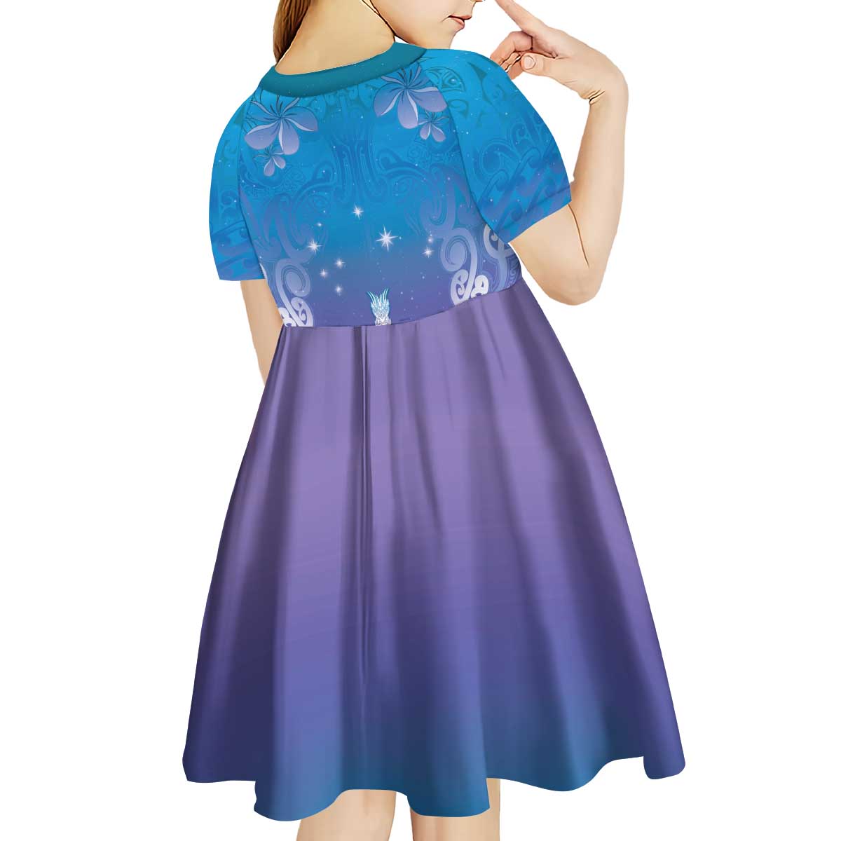 New Zealand Matariki Kid Short Sleeve Dress Maori Marae Cyan Galaxy
