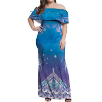 New Zealand Matariki Off Shoulder Maxi Dress Maori Marae Cyan Galaxy LT05 Women Cyan - Polynesian Pride