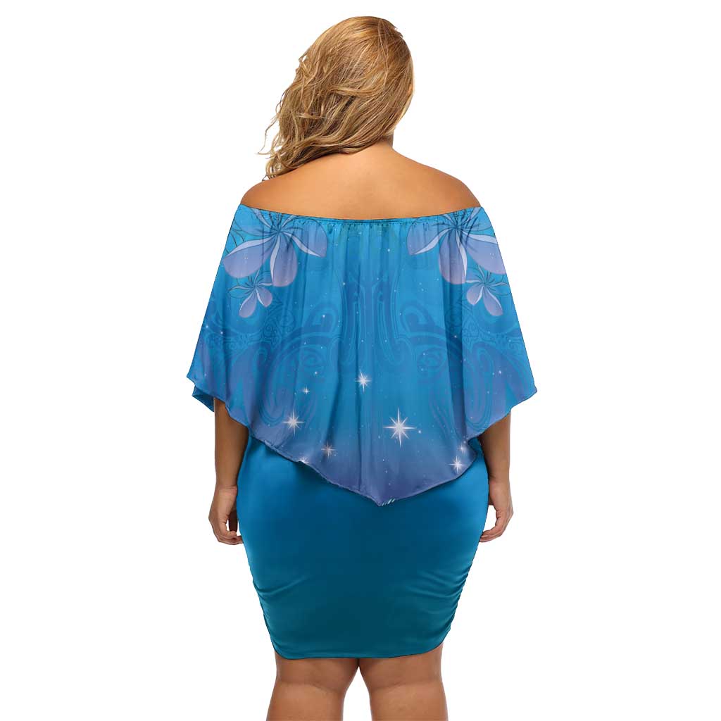 New Zealand Matariki Off Shoulder Short Dress Maori Marae Cyan Galaxy