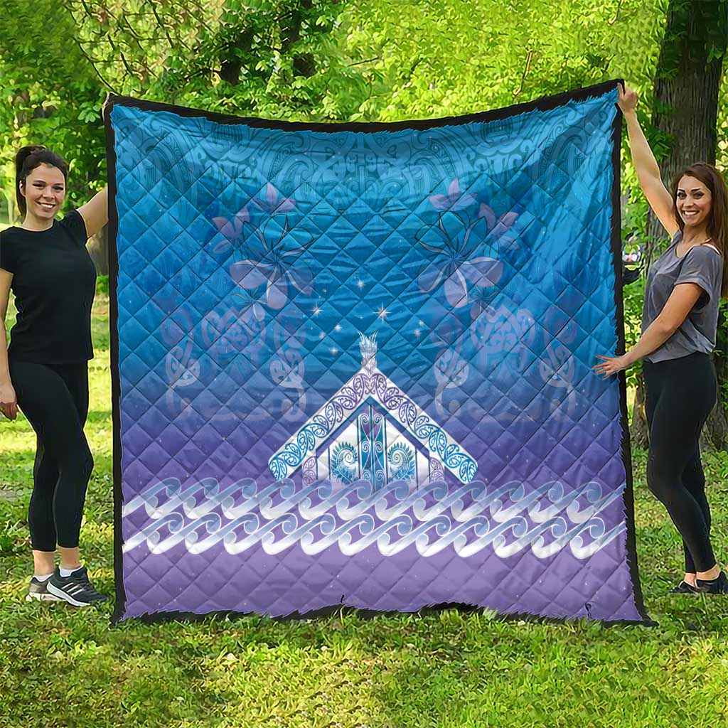 New Zealand Matariki Quilt Maori Marae Cyan Galaxy