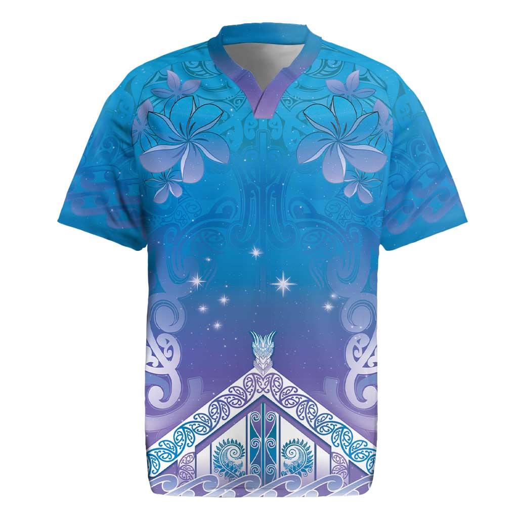 New Zealand Matariki Rugby Jersey Maori Marae Cyan Galaxy LT05 Cyan - Polynesian Pride