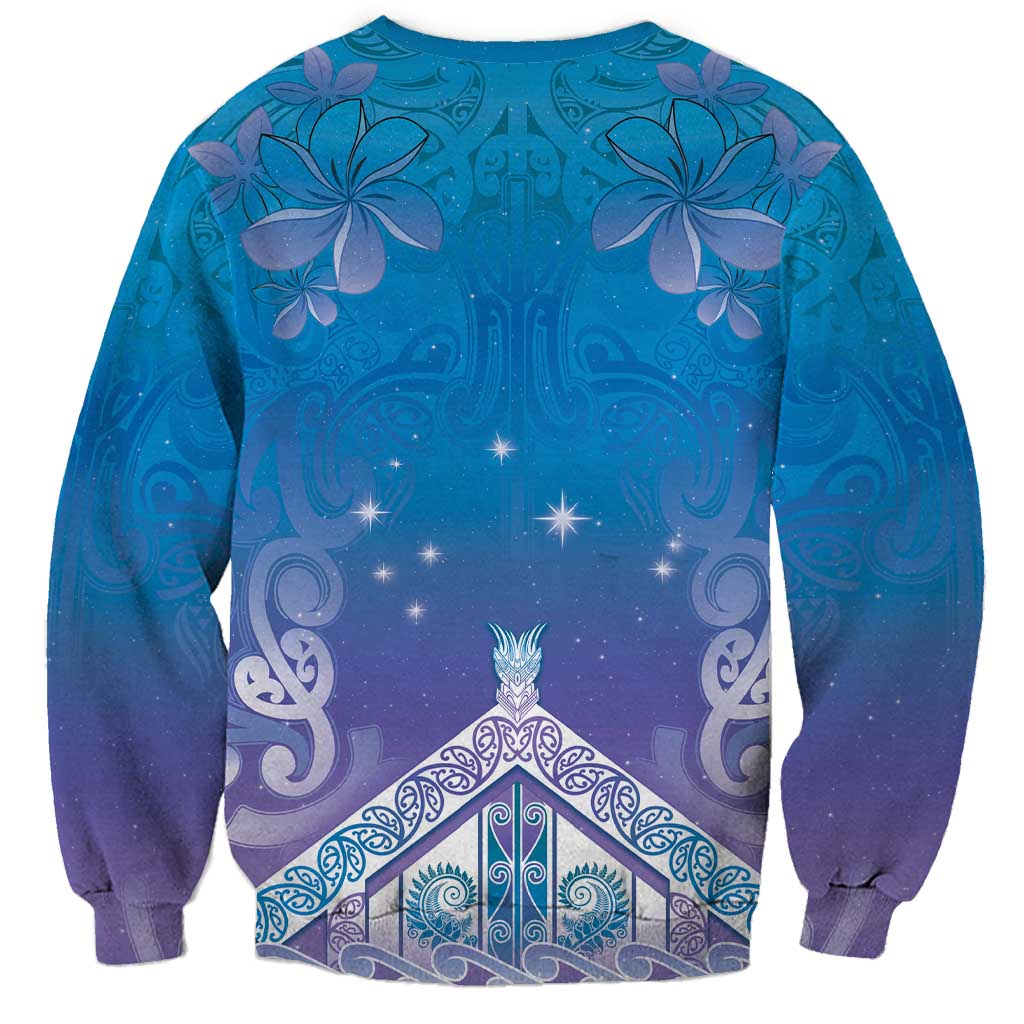 New Zealand Matariki Sweatshirt Maori Marae Cyan Galaxy