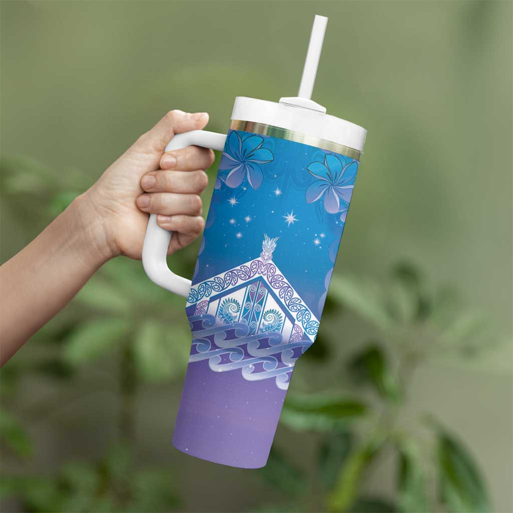 New Zealand Matariki Tumbler With Handle Maori Marae Cyan Galaxy