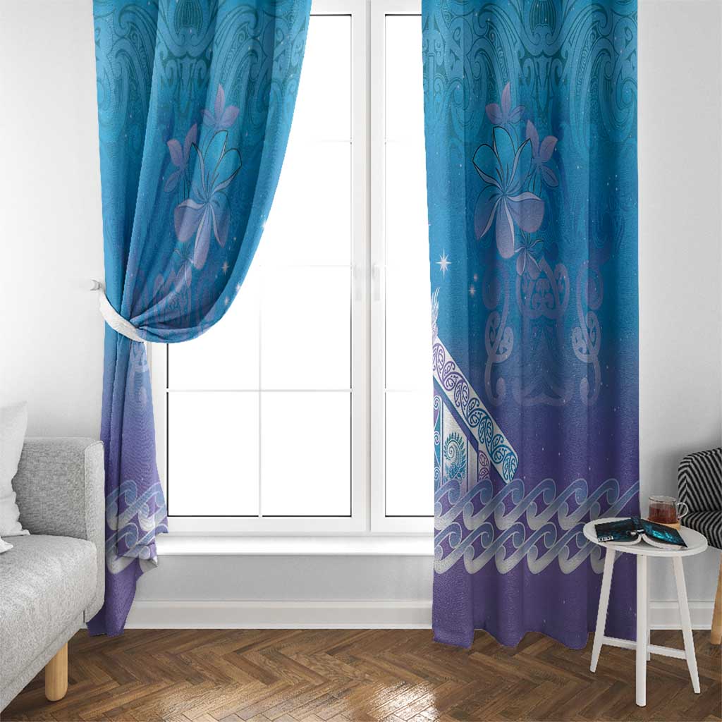 New Zealand Matariki Window Curtain Maori Marae Cyan Galaxy