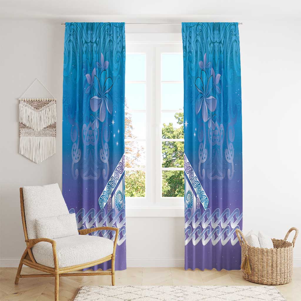 New Zealand Matariki Window Curtain Maori Marae Cyan Galaxy
